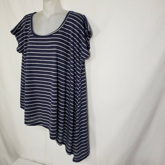 Happening In The Present Womens Top Medium Blue Striped Linen Blend Asymmetrical - Picture 5 of 9